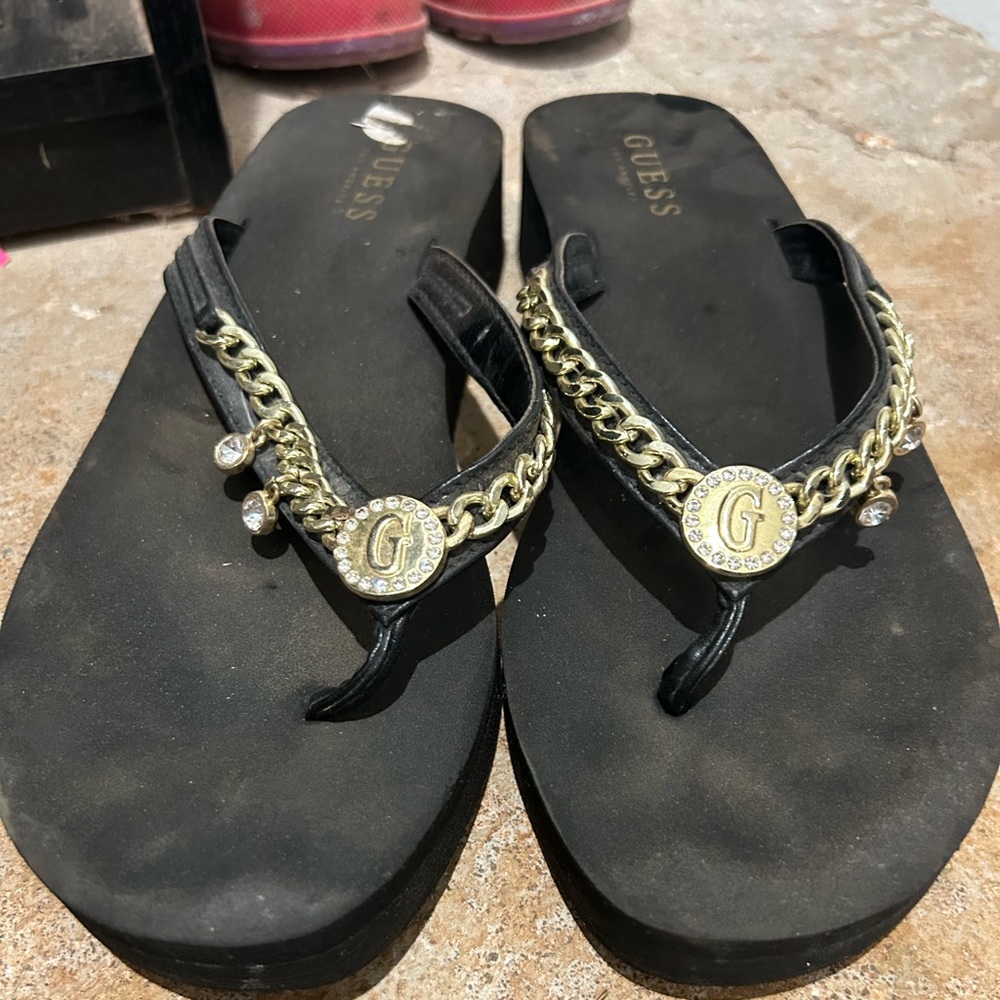 Guess Women's Black and Gold Sandals